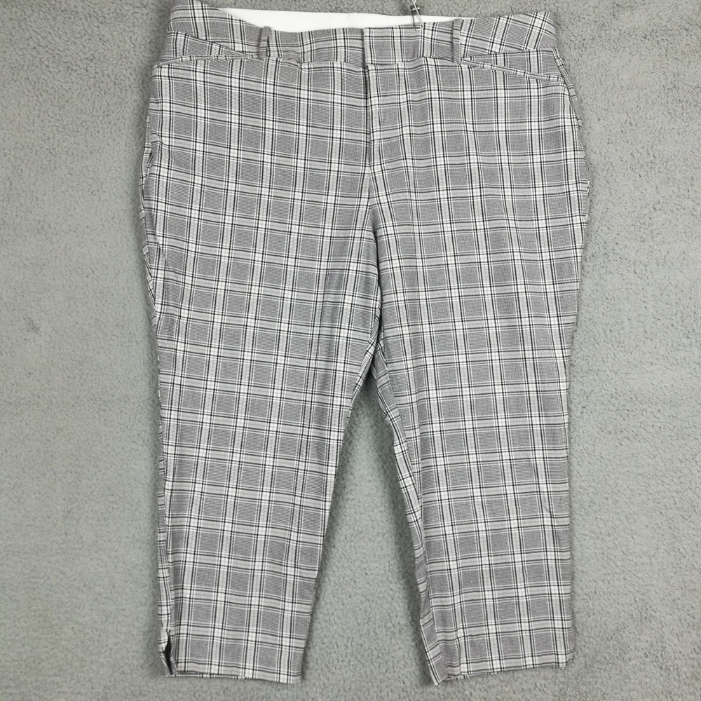 Ava & Viv Womens Ankle Pants High Rise White Black Beige Plaid Casual‎ Plus 22